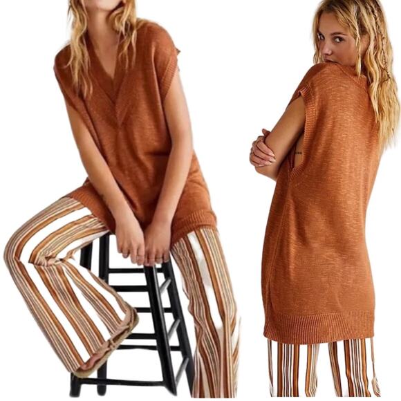 Free People Women's Hannah Sweater Vest Oversized Double V-Neck size XS Blue - Picture 4 of 13